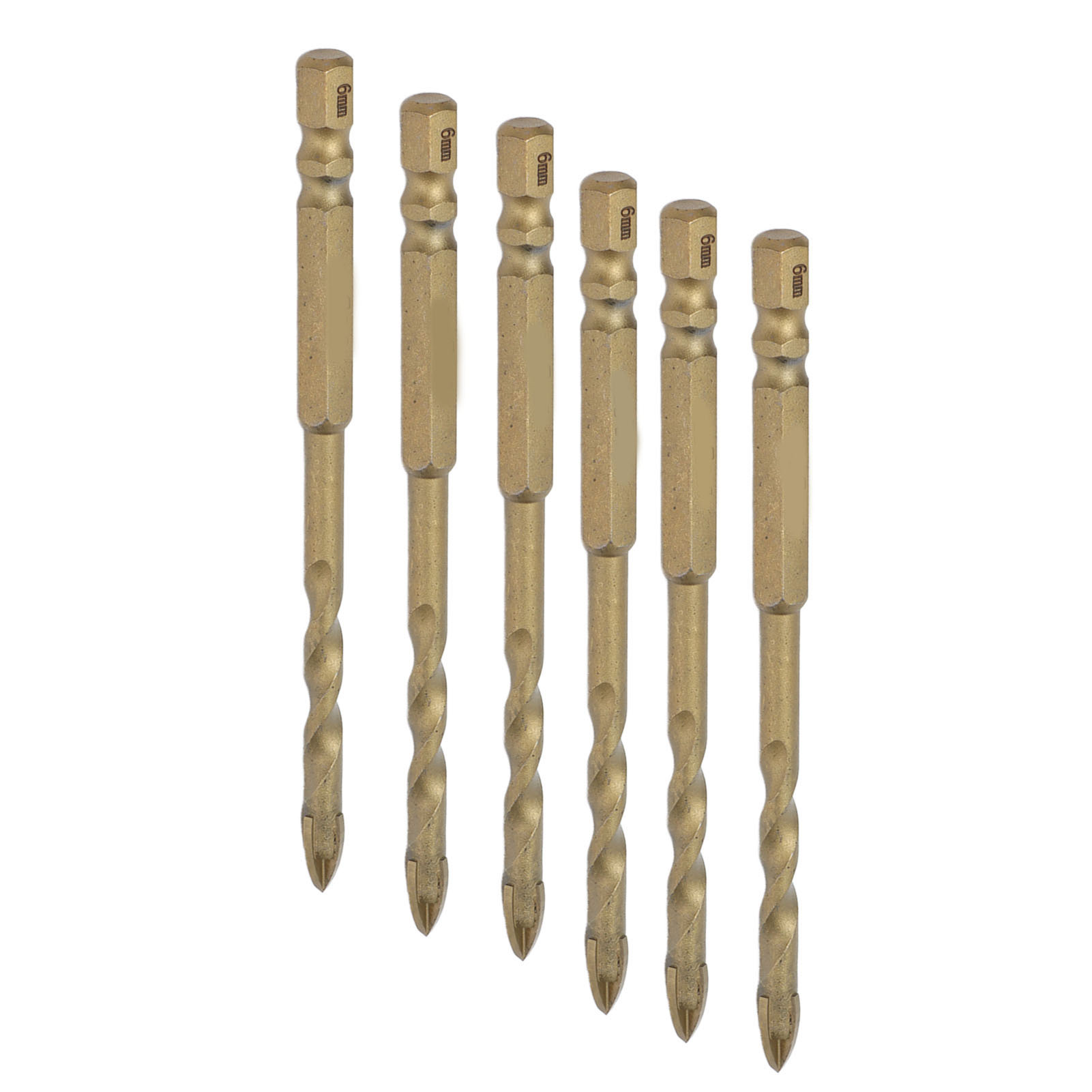 Set Mit 10 Hartmetall-kreuzbohrern, 1/4 Zoll Sechskantspitze, Für Fliesen, Marmor, Glas, Kupferfarbe, 6 Mm Durchmesser.