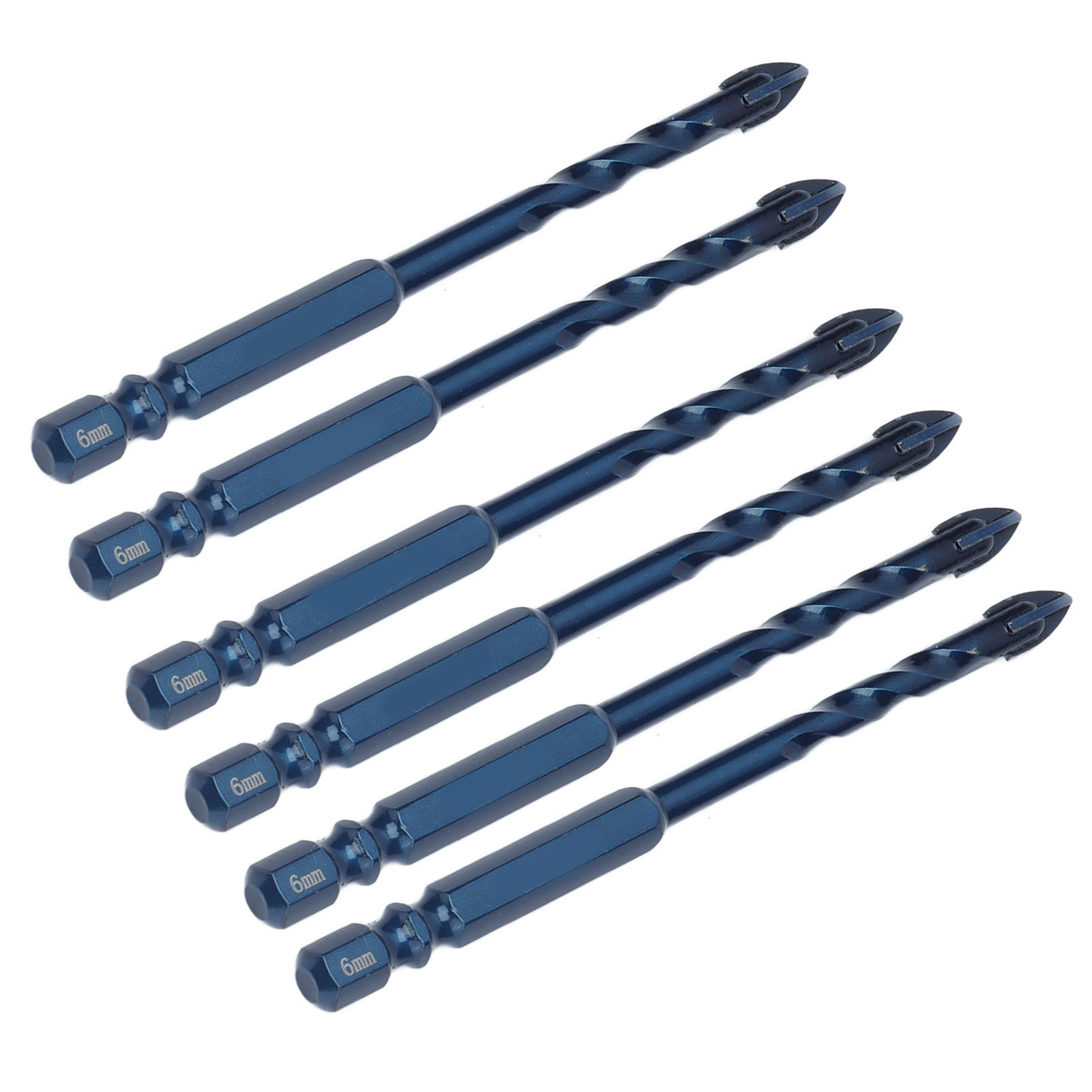 10-teiliges Hartmetallbohrer-set Mit Kreuzspitze, 1/4"-sechskantschaft, Für Keramik, Marmor Und Glas, Dunkelblau, 6 Mm Durchmesser