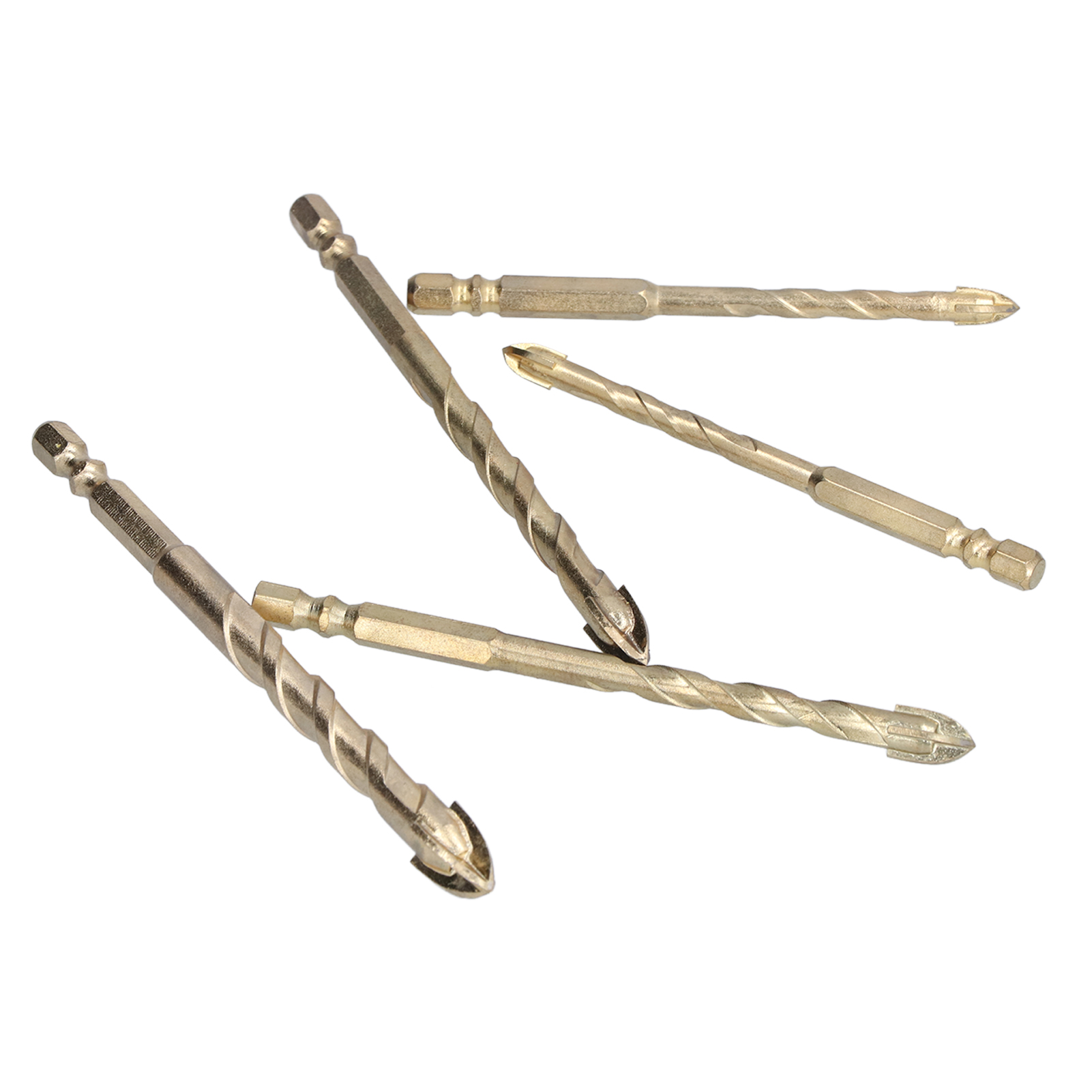 Set Mit 5 Kreuzkopfbohrern, Sechskantschaft, Für Fliesen, Beton, Glas, Gold, Multifunktionsbohrer.