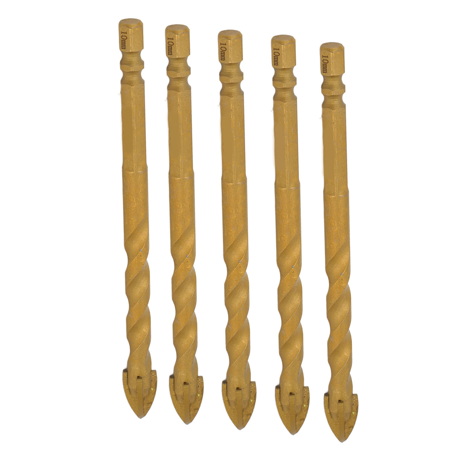 Set Mit 5 10-mm-kreuzspitzenbohrern Mit Sechskantschaft Zum Bohren Von Glas, Fliesen, Beton Und Kupfer