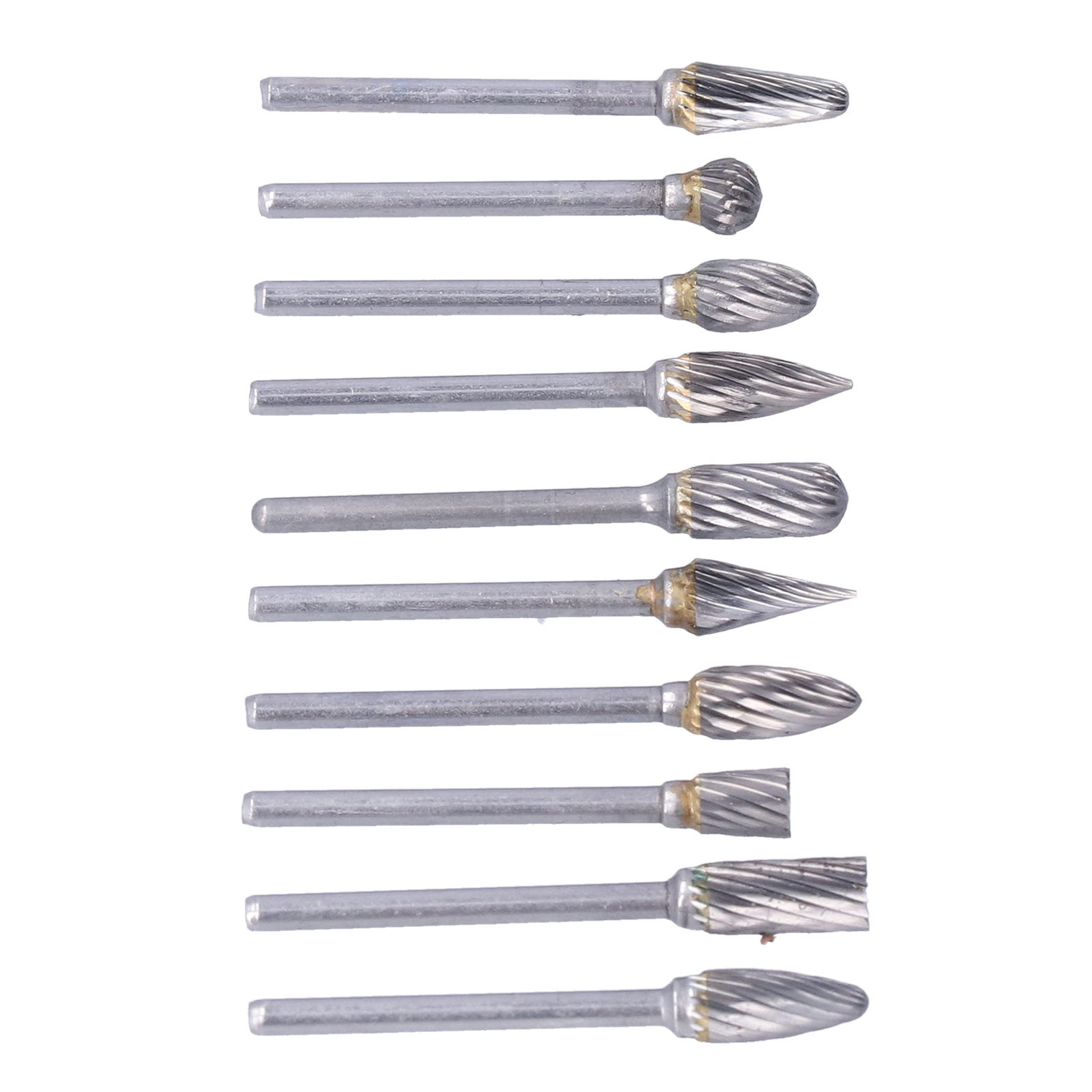 Set Mit 10 Hartmetall-rotationsfräsern, Silberner Einzelschneidkopf, Holzbearbeitungsset, Transparenter Koffer