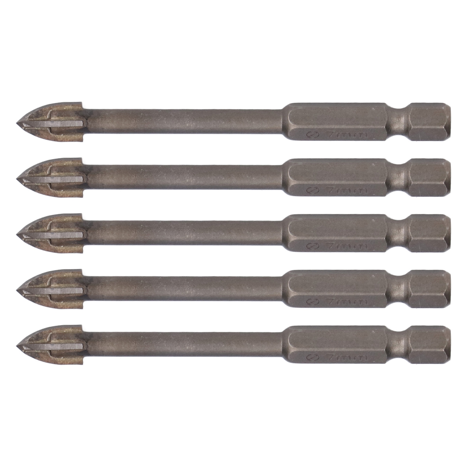 Set Mit 5 7-mm-kreuzbohrern, 1/4-zoll-sechskantschaft, Lochöffner Für Fliesen, Glas, Keramik Und Beton, Werkzeug Aus Hartmetall