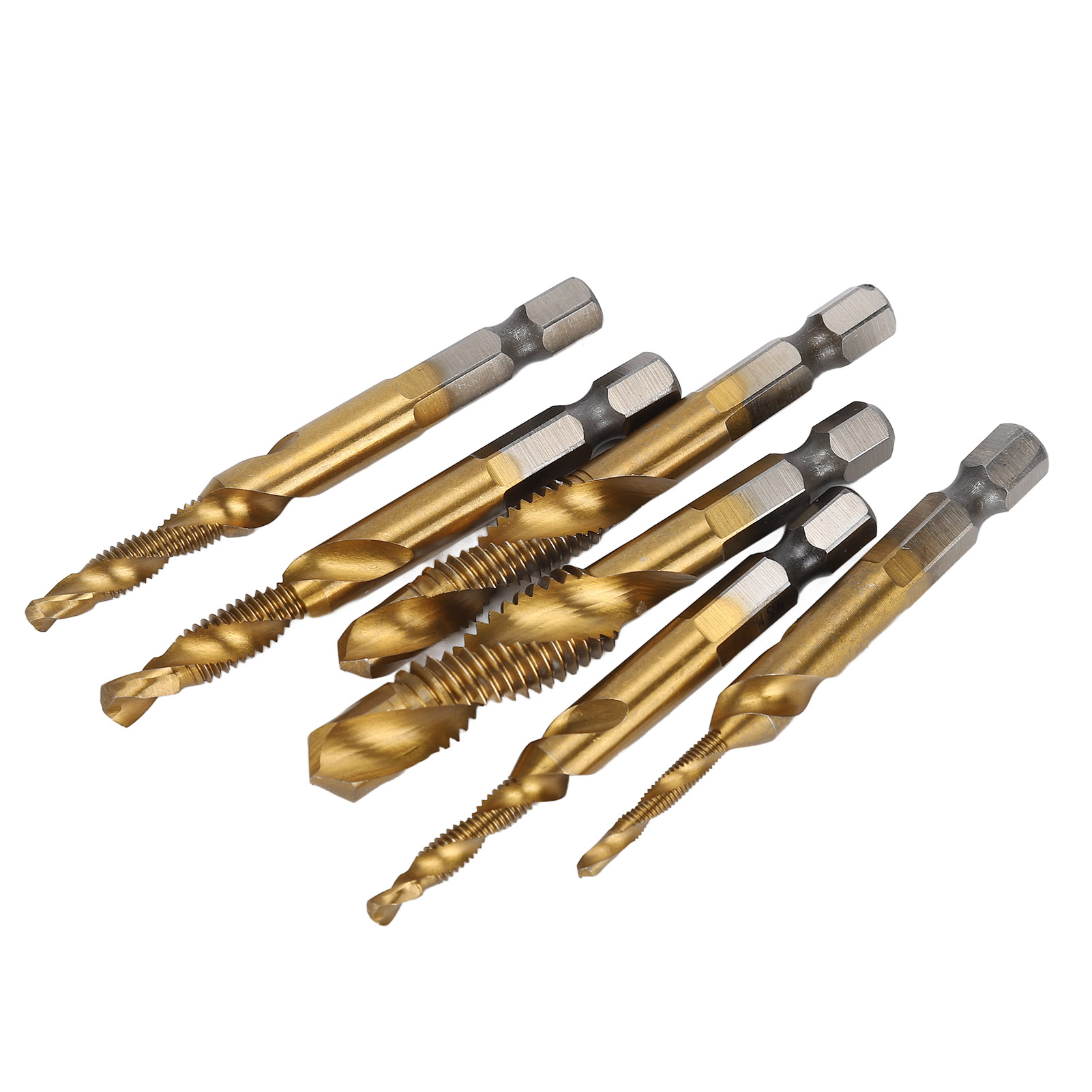 6-teiliges 1/4-zoll-sechskant-spiralbohrer- Und Gewindebohrer-set Für Beton, Metall, Bohren, Gewindeschneiden Und Fräsen In Titan