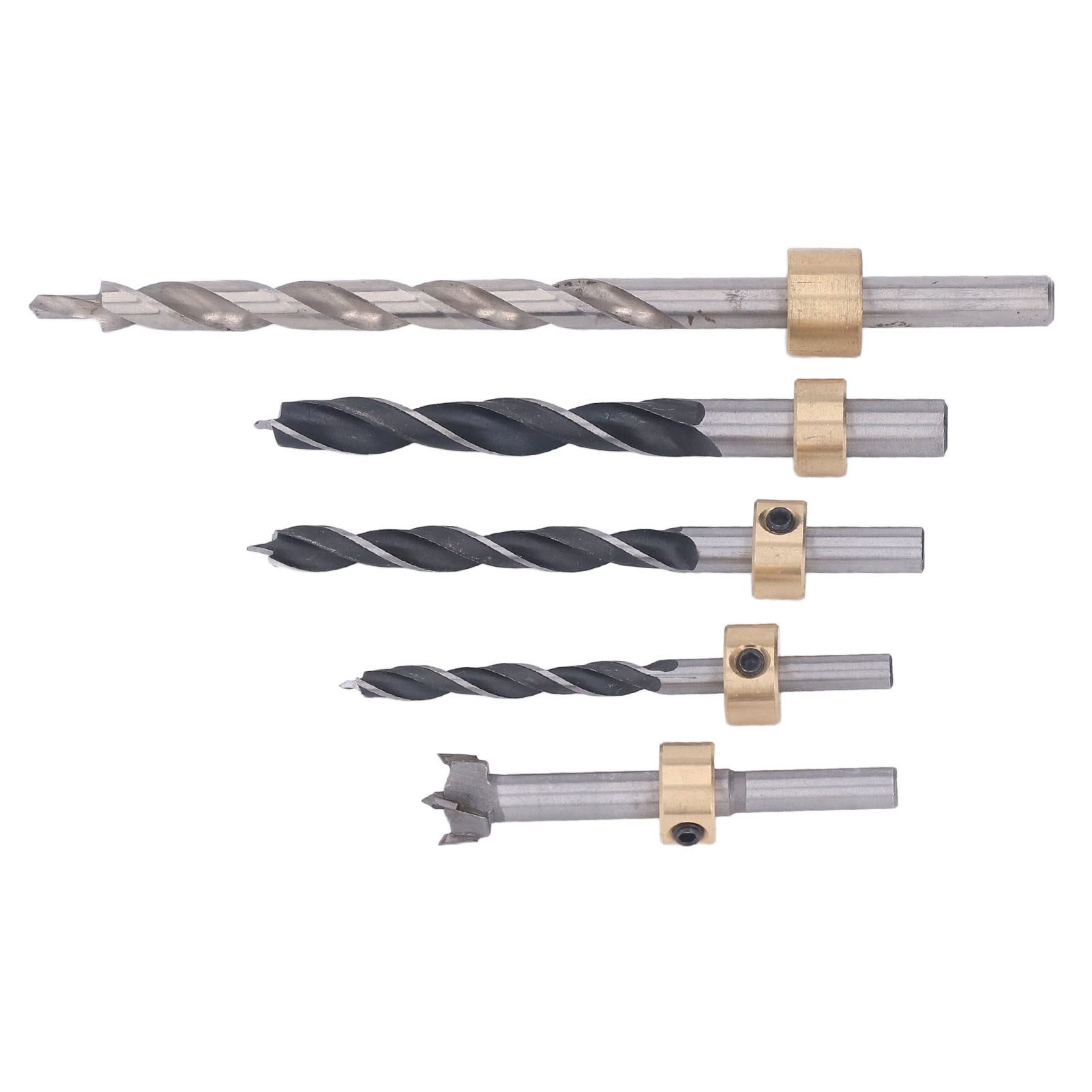Set Mit 5 Einschraub-holzbohrern, Hochgeschwindigkeitsstahl, 3-kant, Professionelles Holzbearbeitungswerkzeug.