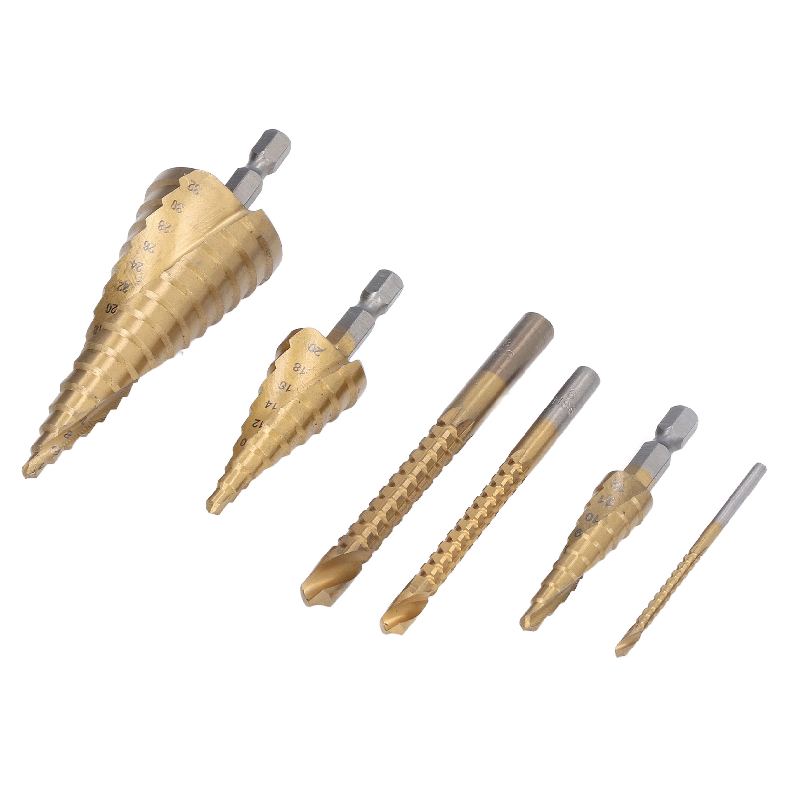 6-teiliges Hss-titan-stufenbohrer-set, Sechskant-spiralbohrer, Stufenbohrer Für Holz, Lochsäge