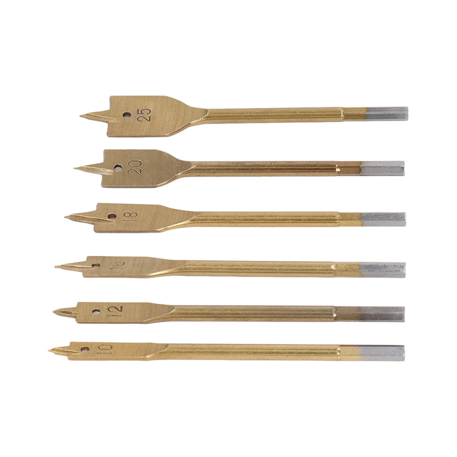 Set Mit 6 Flachbohrern Aus Hochkohlenstoffhaltigem Stahl, 3 Schneiden, Sechskantschaft, Vergoldeter Holzbohrer Für Die Holzbearbeitung