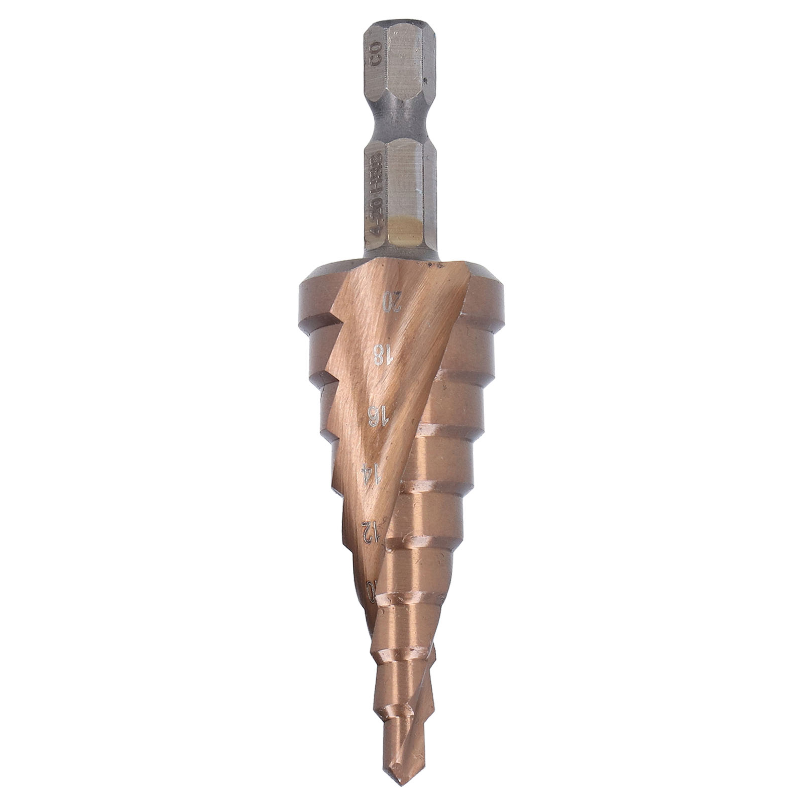 Hss-titan-stufenbohrer, 118°-schärfer, 1/4"-schaft, Doppelspiralnut, Spiralstufenbohrer