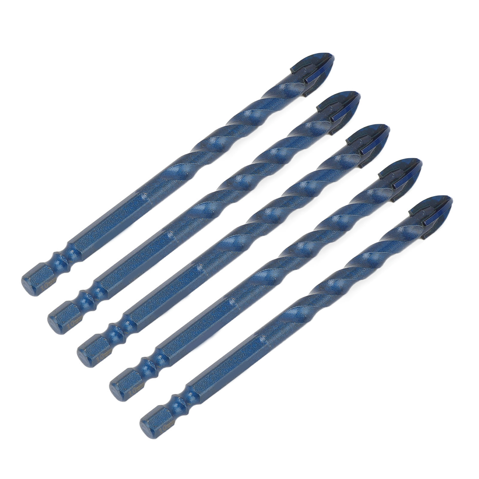 Set Mit 5 10-mm-kreuzspitzenbohrern Mit Sechskantschaft, Bohrwerkzeug Für Fliesen, Glas Und Beton, Dunkelblau