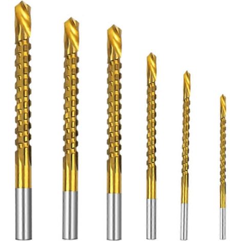 Set Mit 6 Titanbeschichteten Bohrern, Gezahnten Spiralbohrern