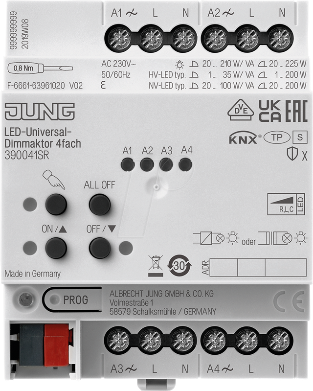 Jung KNX Universal-Dimmaktor LED, 4fach, 4 TE 39004 1S R - 390041SR