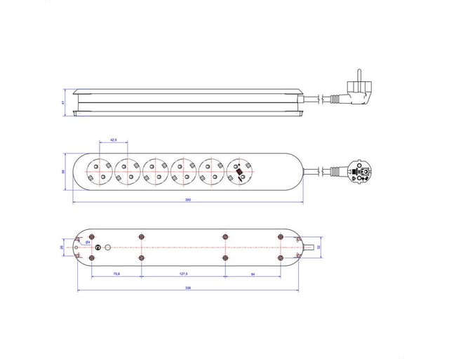 Bachmann Tischsteckdose 6f. 5,00m ws 381.249K