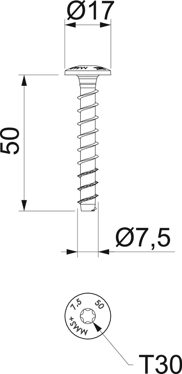 OBO Bettermann Vertr Brandschutz-Schraubanker Panhead, Antrieb T30 MMS-plus 7.5X50 - 3498261