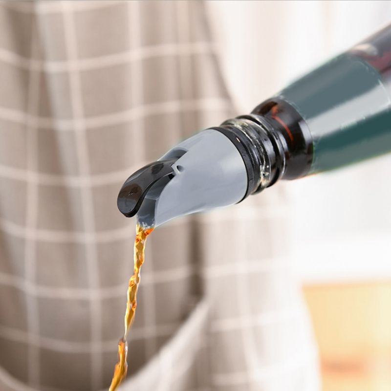 Set Mit 2 Ausgießverschlüssen Für Öl-, Wein-, Sojasaucen- Und Essigflaschen – Graues Küchenaccessoire