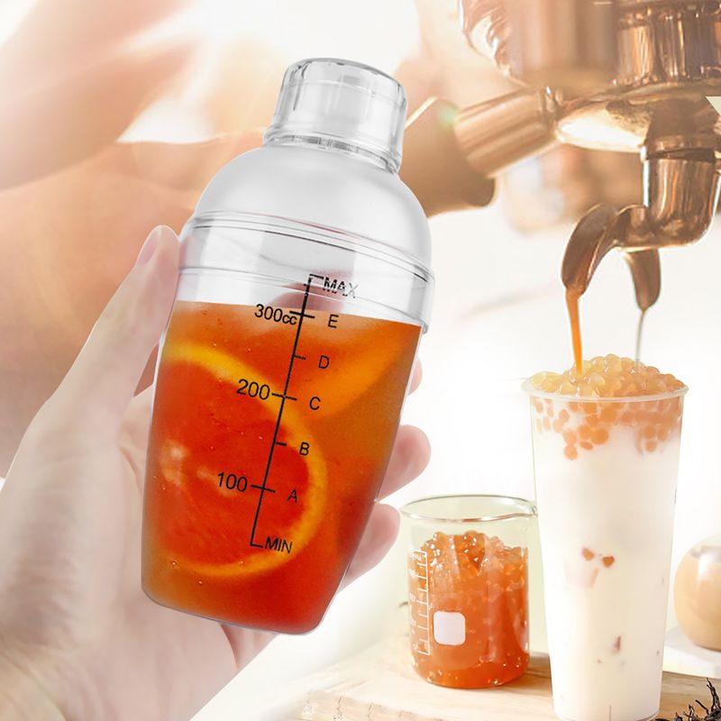 Auslaufsicherer, Transparenter Cocktailshaker Aus Polycarbonat Mit Graduierungsmarkierungen (300 Ml)
