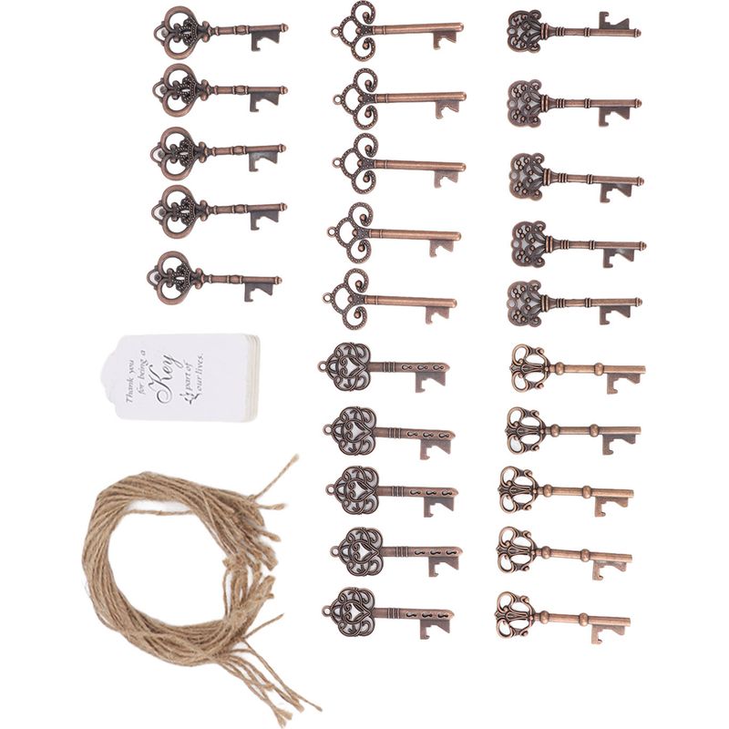 Set Mit 25 Retro-flaschenöffnern Aus Metall Mit Etiketten Und Kordeln, Perfekt Für Eine Hochzeitsfeier.