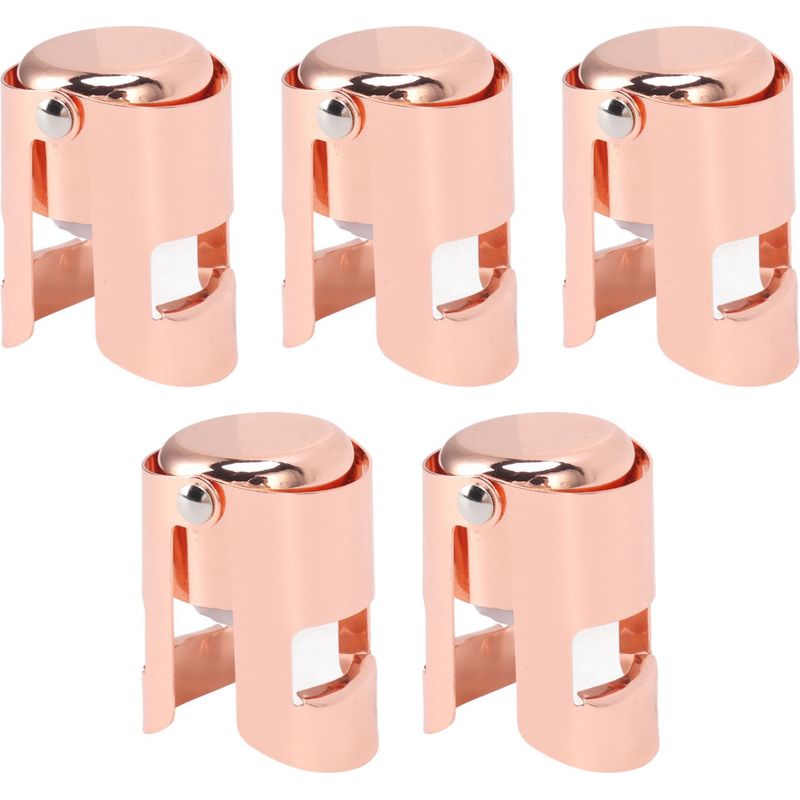 Set Mit 5 Wiederverwendbaren Champagnerflaschenverschlüssen Aus Edelstahl Für Wein- Und Champagnerflaschen, Roségoldene Farbe.