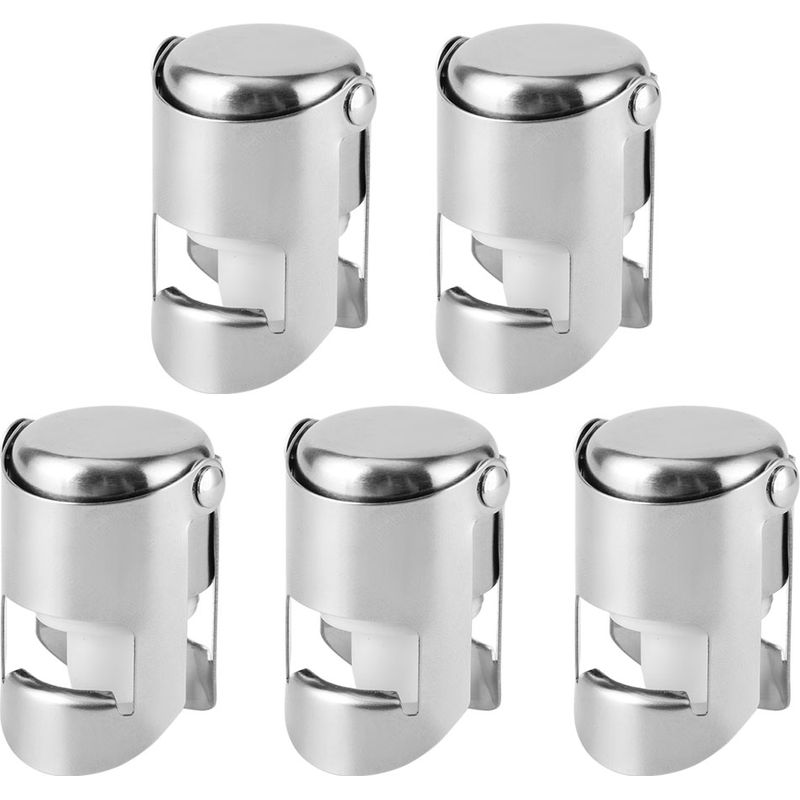 Set Mit 5 Edelstahlverschlüssen Für Champagner- Und Weinflaschen, Ideal Für Hausbars.