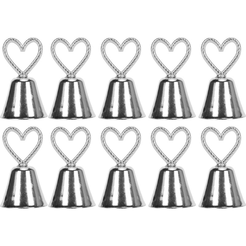 Set Mit 10 Silbernen Tischkartenhaltern In Innovativer Europäischer Glockenform, Ideal Für Hochzeiten, Restaurants Und Veranstaltungen.