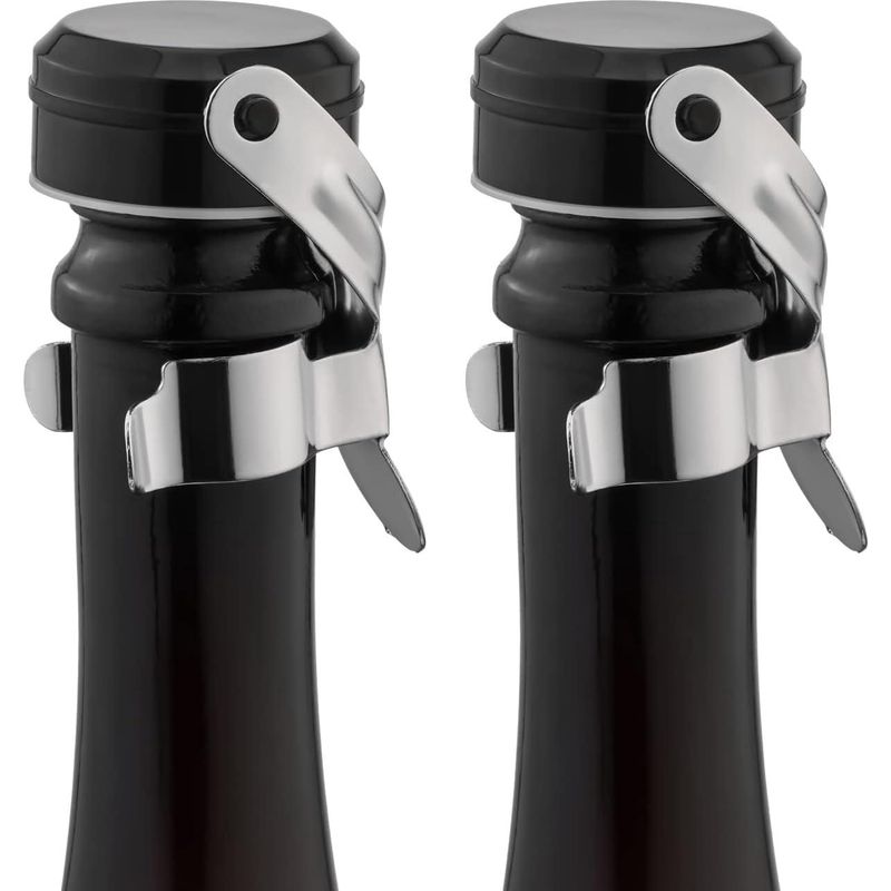 Set Mit 2 Silbernen Champagnerverschlüssen, Wiederverwendbare Champagnerverschlüsse Aus Edelstahl Mit Auslaufsicherer Silikondichtung, Wasserdicht Und Für Optimale Konservierung