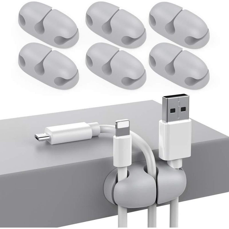 6er-set Graue Autokabelclips (datenkabel Nicht Enthalten), Kabelhalter Für Den Schreibtisch, Usb-kabelaufbewahrungsclip, Starke Klebehalterung Für Zuhause, Büro Und Fahrzeug