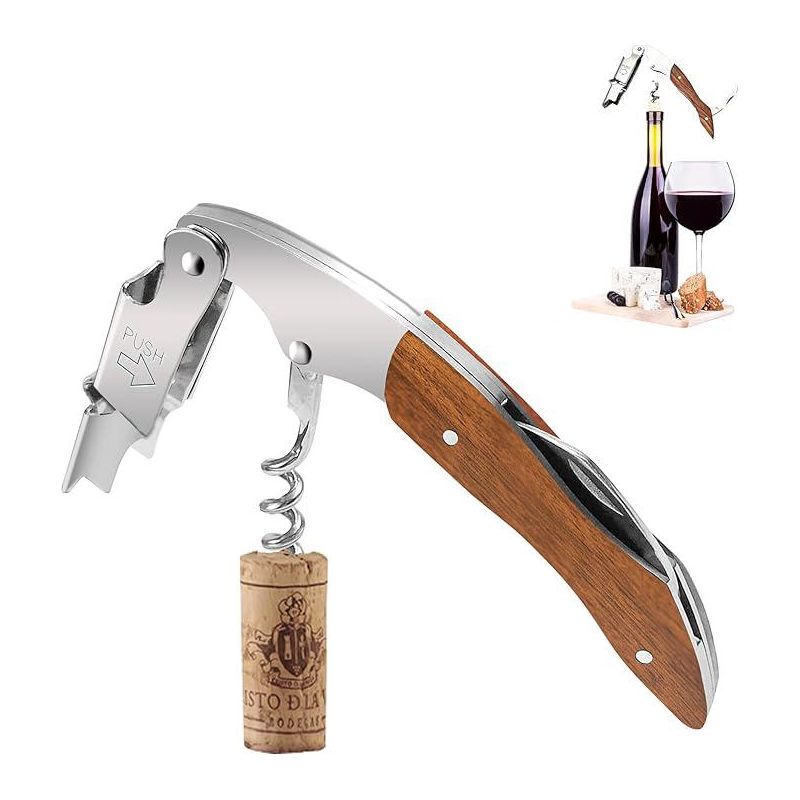 Professioneller Sommelier-korkenzieher Aus Edelstahl Mit Holzgriff, Multifunktionaler Flaschenöffner, Integrierter Flaschenöffner Und Folienschneider, Sommeliermesser, Zubehör Für Weinhändler, Sommeli
