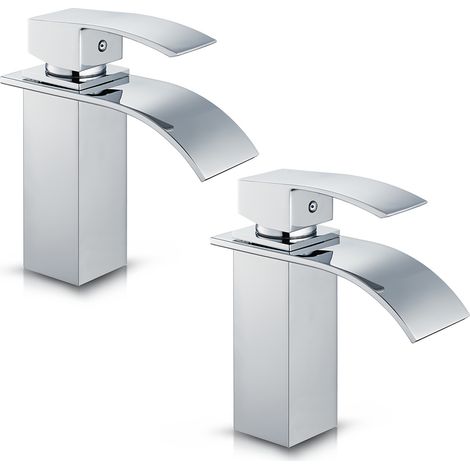 2pcs Cecipa Robinet De Salle De Bain Robinet Cascade Mono-trou Mitigeur Sur Lavabo Robinetterie Lave-mains Avec Levier Unique En Cuivre Mélangeur À L'Eau Chaude Et Froide