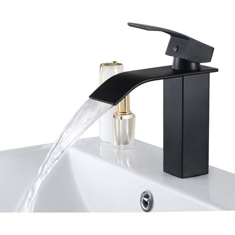 Cecipa Mtigeur De Lavabo Noir Robinet Cascade Mono-trou Robinetterie Lave-mains Avec Levier Mélangeur À L'Eau Chaude Et Froide Pour Salle De Bain