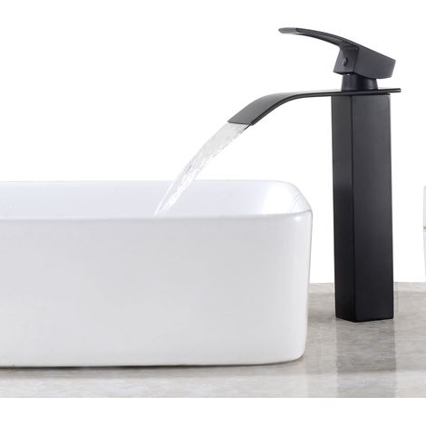 Cecipa Haut Mitigeur De Lavabo Robinet Lavabo Haut Mono-trouavec Robinetterie Lave-mains Avec Levier Unique En Cuivre Mélangeur L'Eau Chaude Et Froide Pour Salle De Bain Noir
