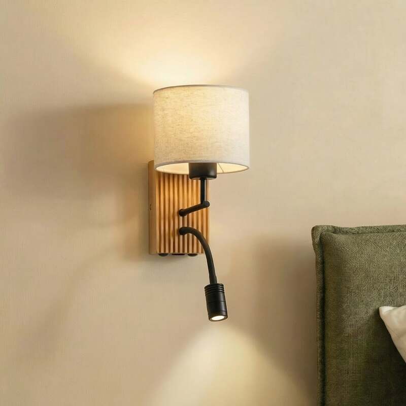 [gebraucht] B-ware Lucande Wandleuchte Wandlampe Lieske Leselicht Textil Holz Beige 39 Cm