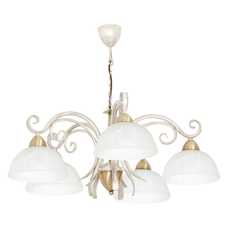 [neuwertig] B-ware Luminex Flora Chandelier, Five Glass Shades, White/brass