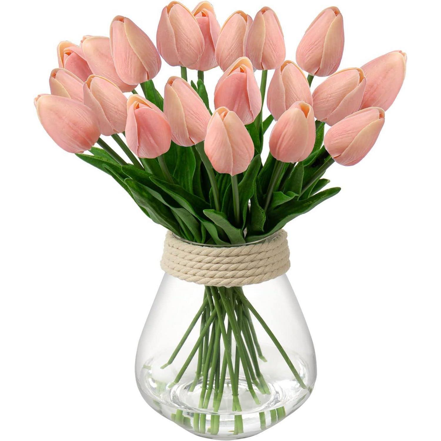 10x Künstliche Tulpen Rosa Latex Real-touch 34cm Für Deko