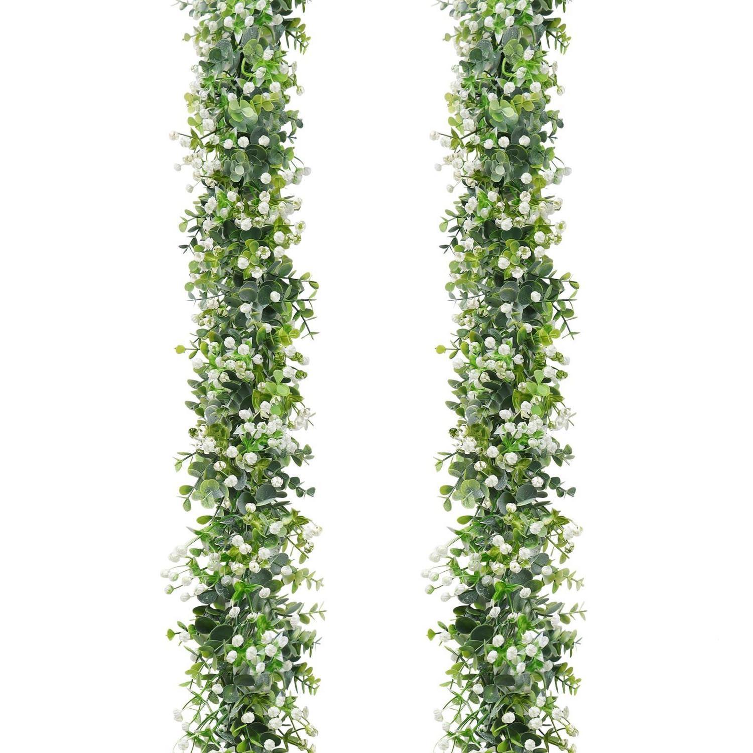2er Set Künstliche Eukalyptus Girlande Mit Weißen Blüten, 180cm, Uv-beständig