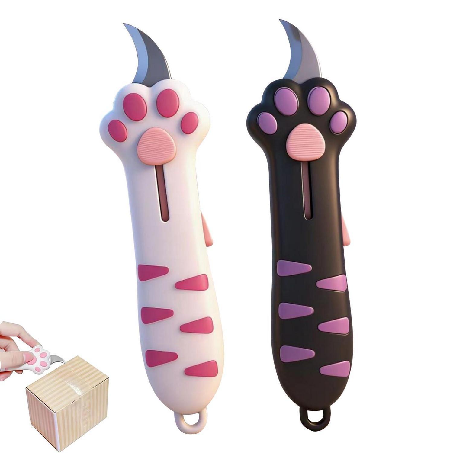 2x Mini Cuttermesser Katzenpfote, Einziehbar, Sicher, Rosa & Schwarz