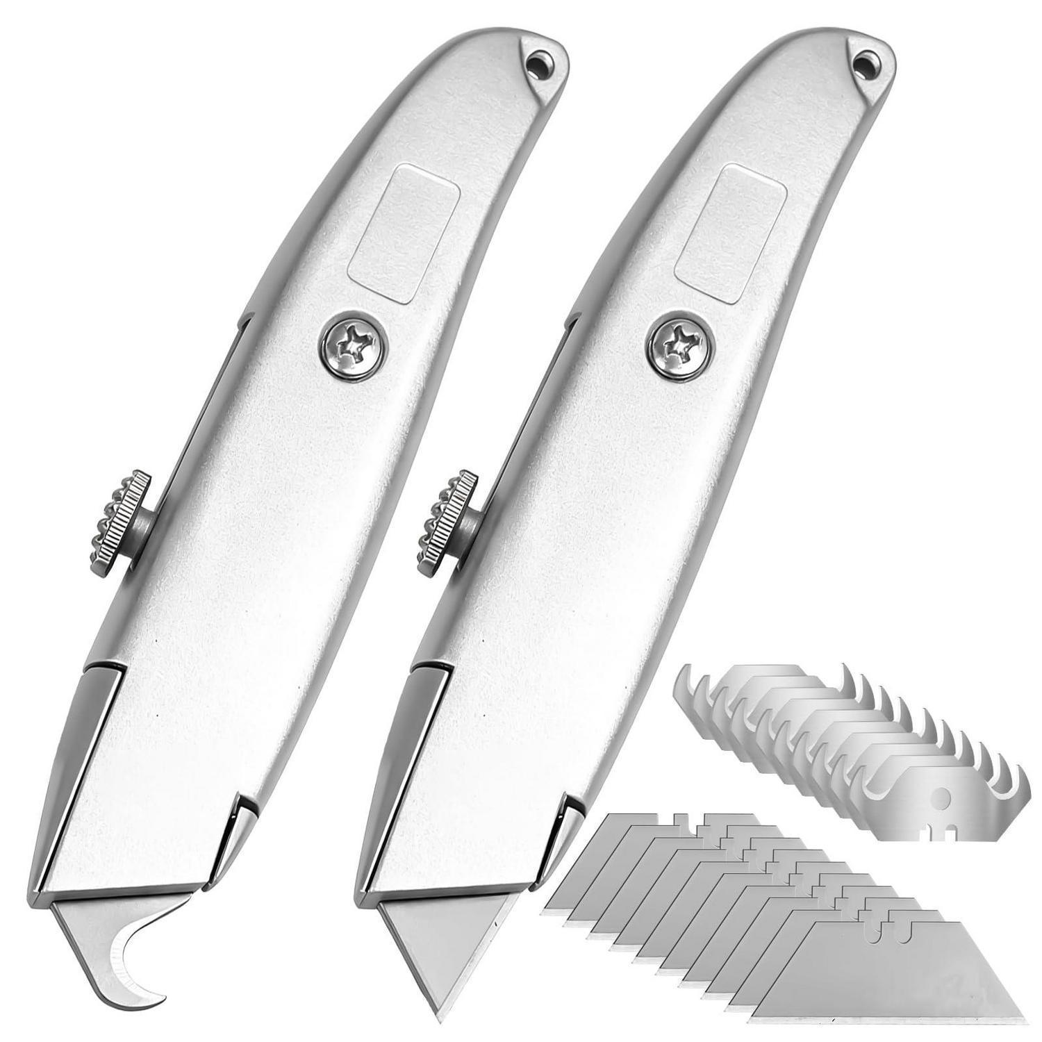 2er Set Teppichmesser Mit Haken- & Trapezklingen, Aluminium, Für Bodenbeläge