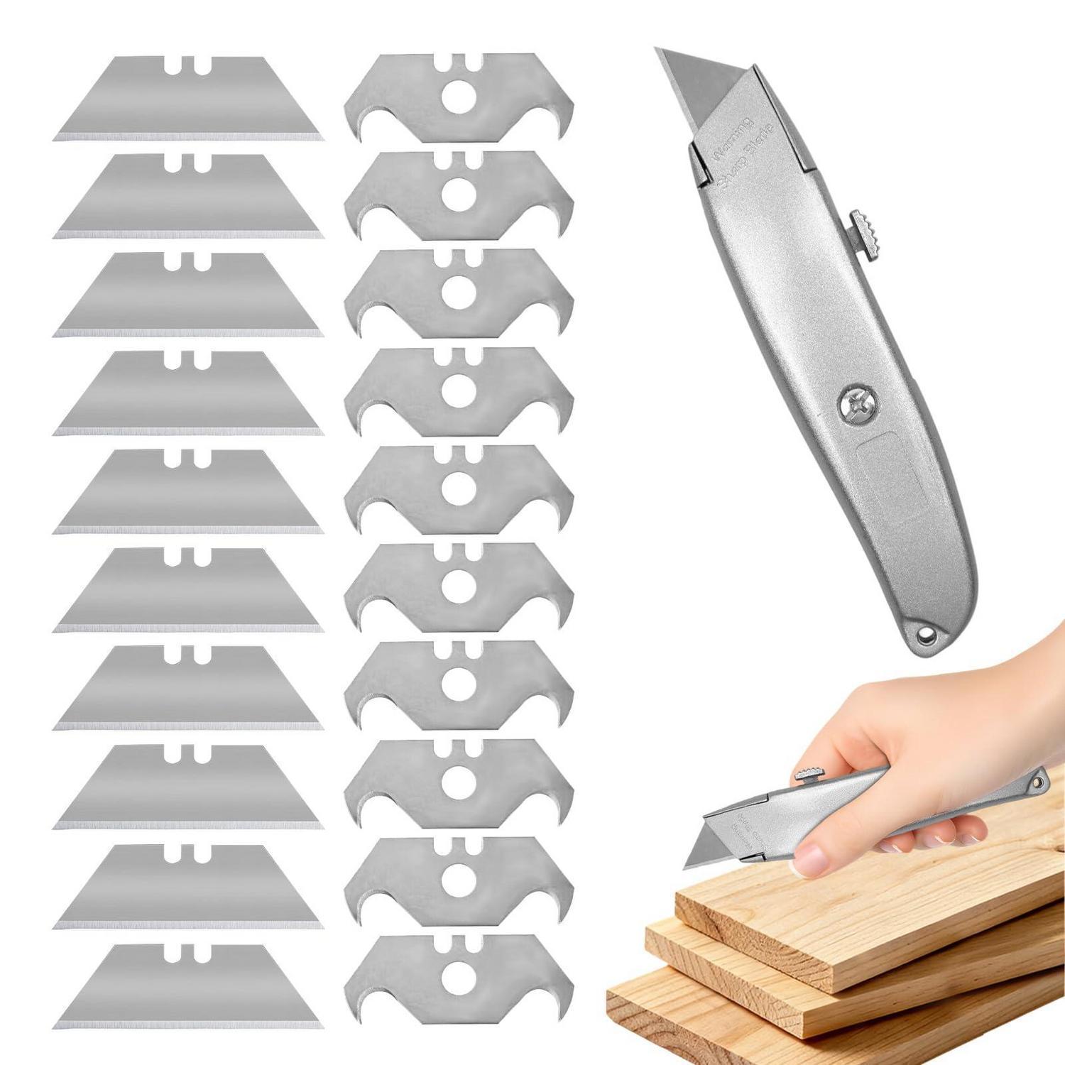 21tlg Teppichmesser Set Aluminium Mit 20 Ersatzklingen Trapez & Haken