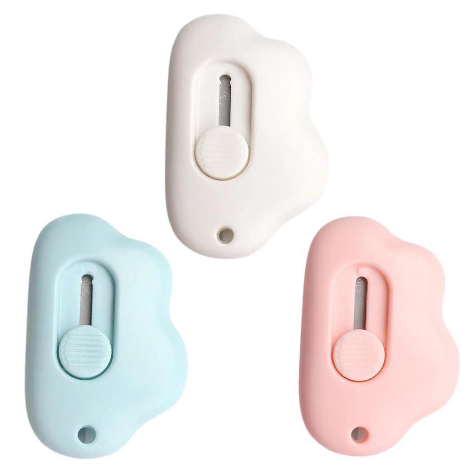 Mini Cutter 3 Stück, Tragbar, Einziehbar, Für Papier & Verpackung, Blau/rosa/weiß