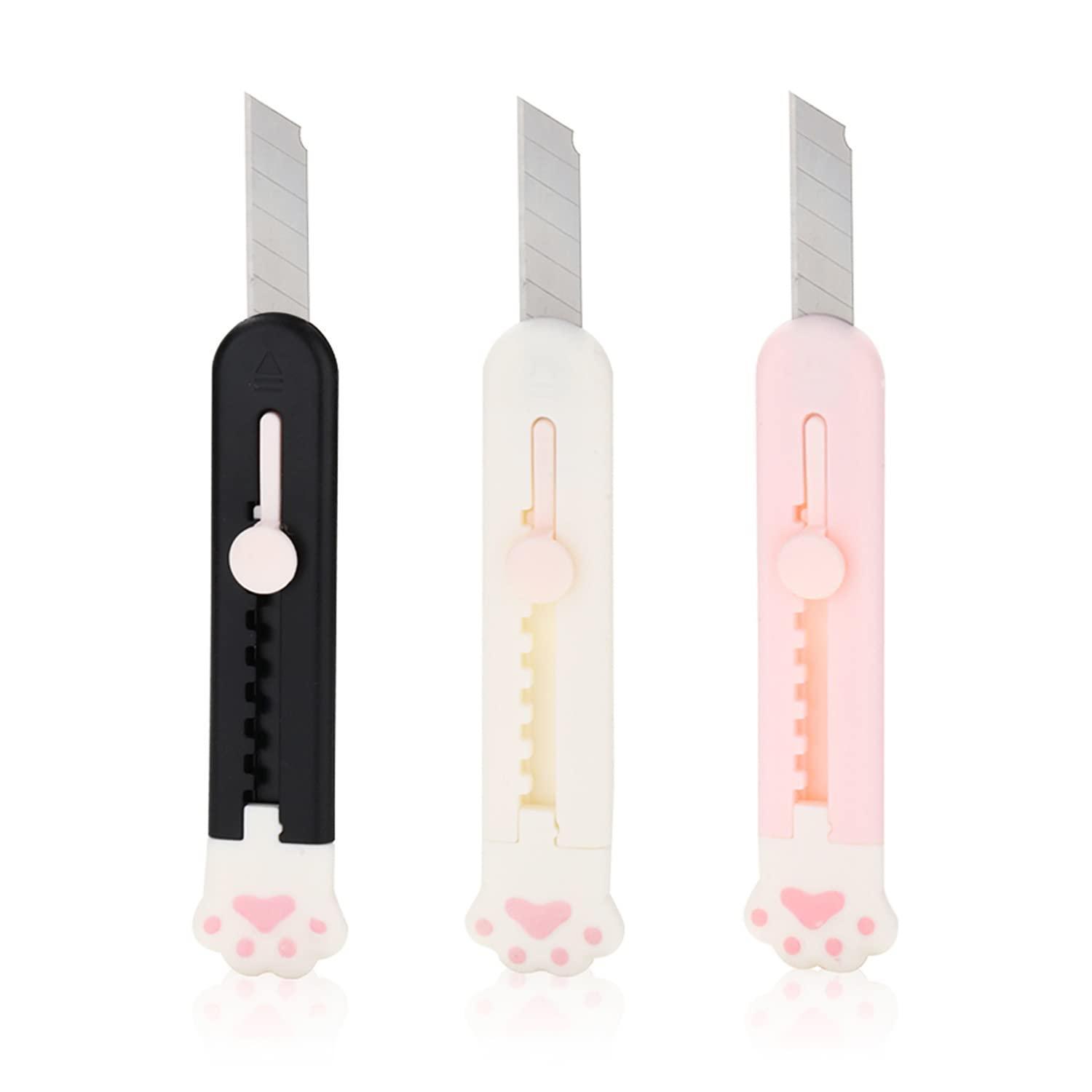 3er Set Mini Cuttermesser Mit Katzenpfoten-design, Einziehbar, Für Papier Und Verpackungen