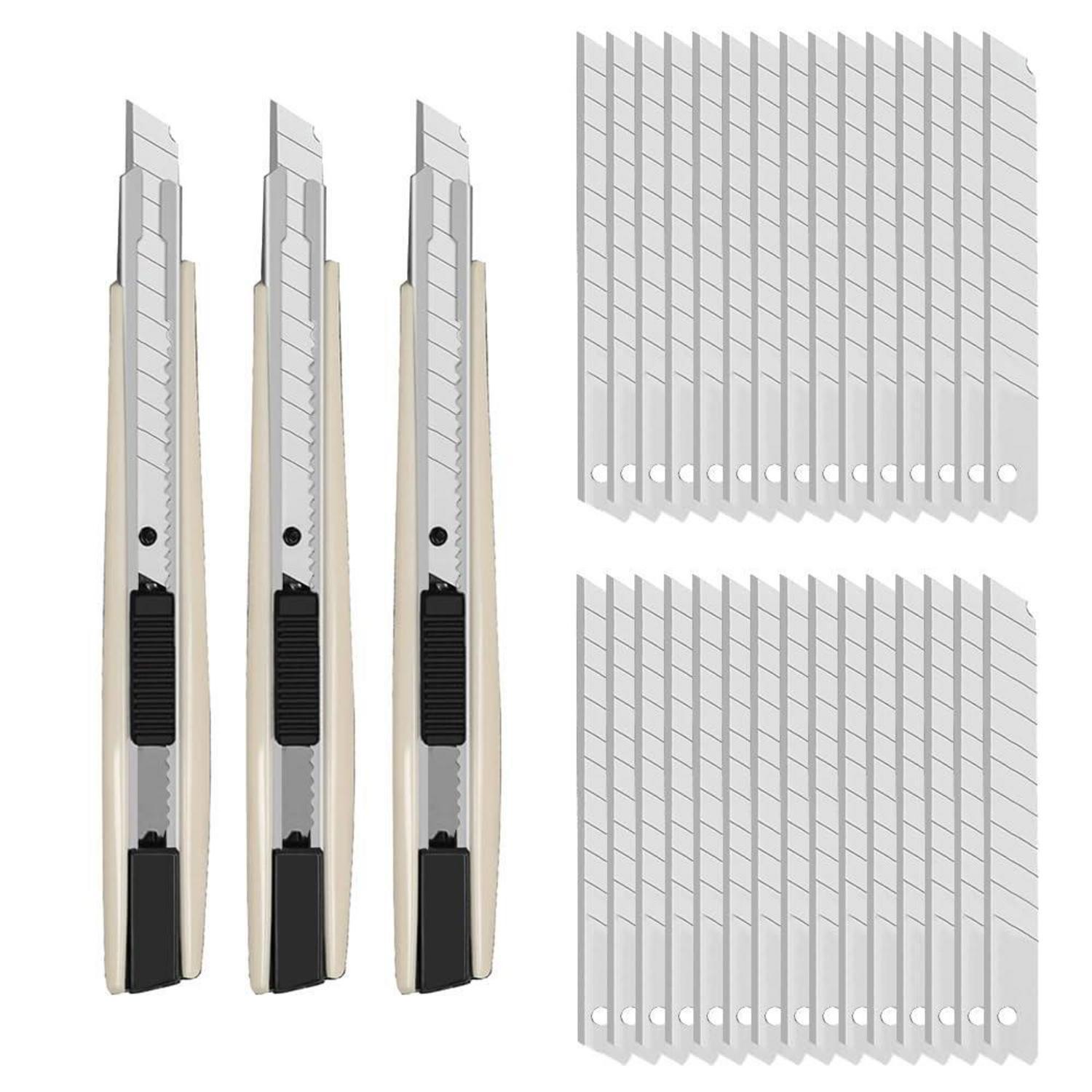 3er Set Cuttermesser 9mm Mit 30 Abbrechklingen, Profi Cutter Für Folien, Papier, Basteln
