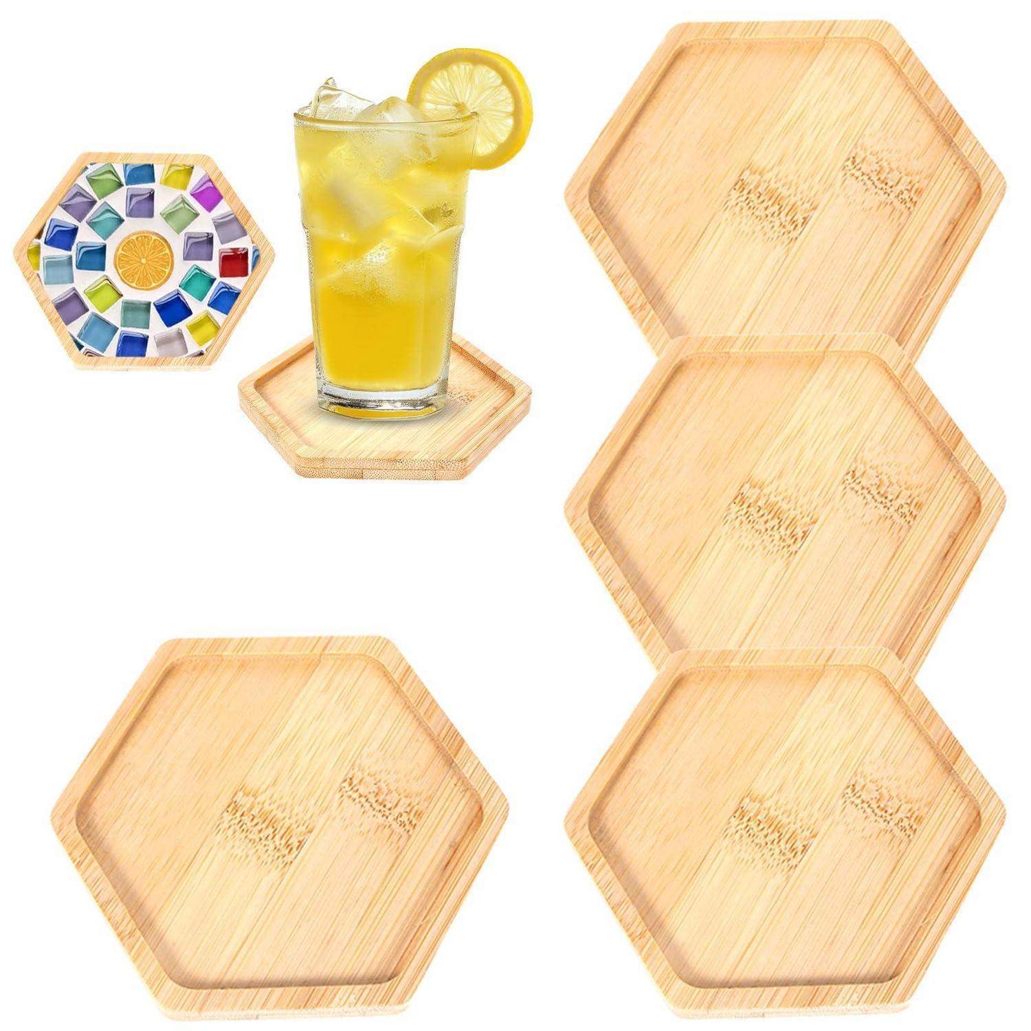 4er Set Bambus Untersetzer Hexagon 9.5cm, Diy Bastelbasis Für Kerzen & Pflanzen