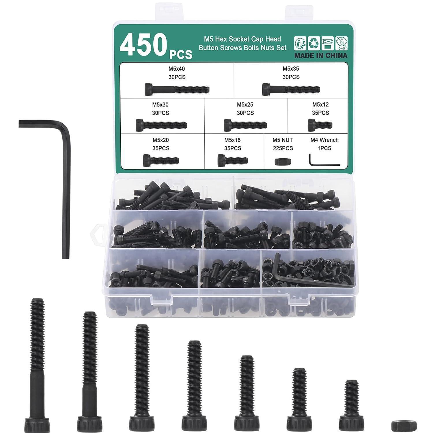 450tlg. M5 Zylinderschrauben Set Mit Innensechskant, 12.9 Stahl, Inkl. Muttern & Schlüssel