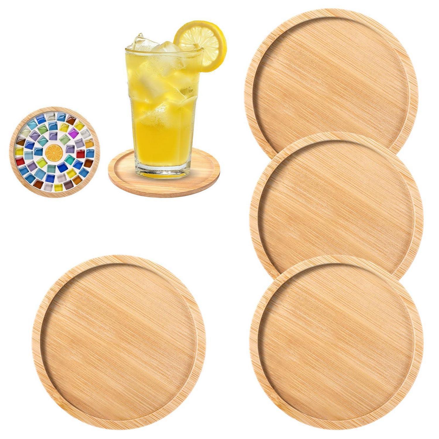 4er Set Bambus Untersetzer Rund 9,5cm Für Gläser & Kerzen