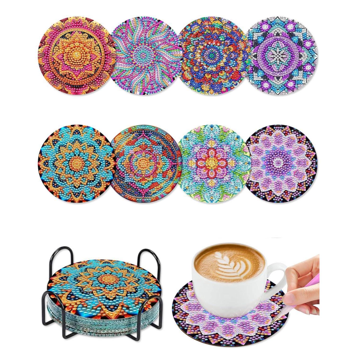 8er Set Diamond Painting Untersetzer Mit Halter, Diy Mandala Bastelset