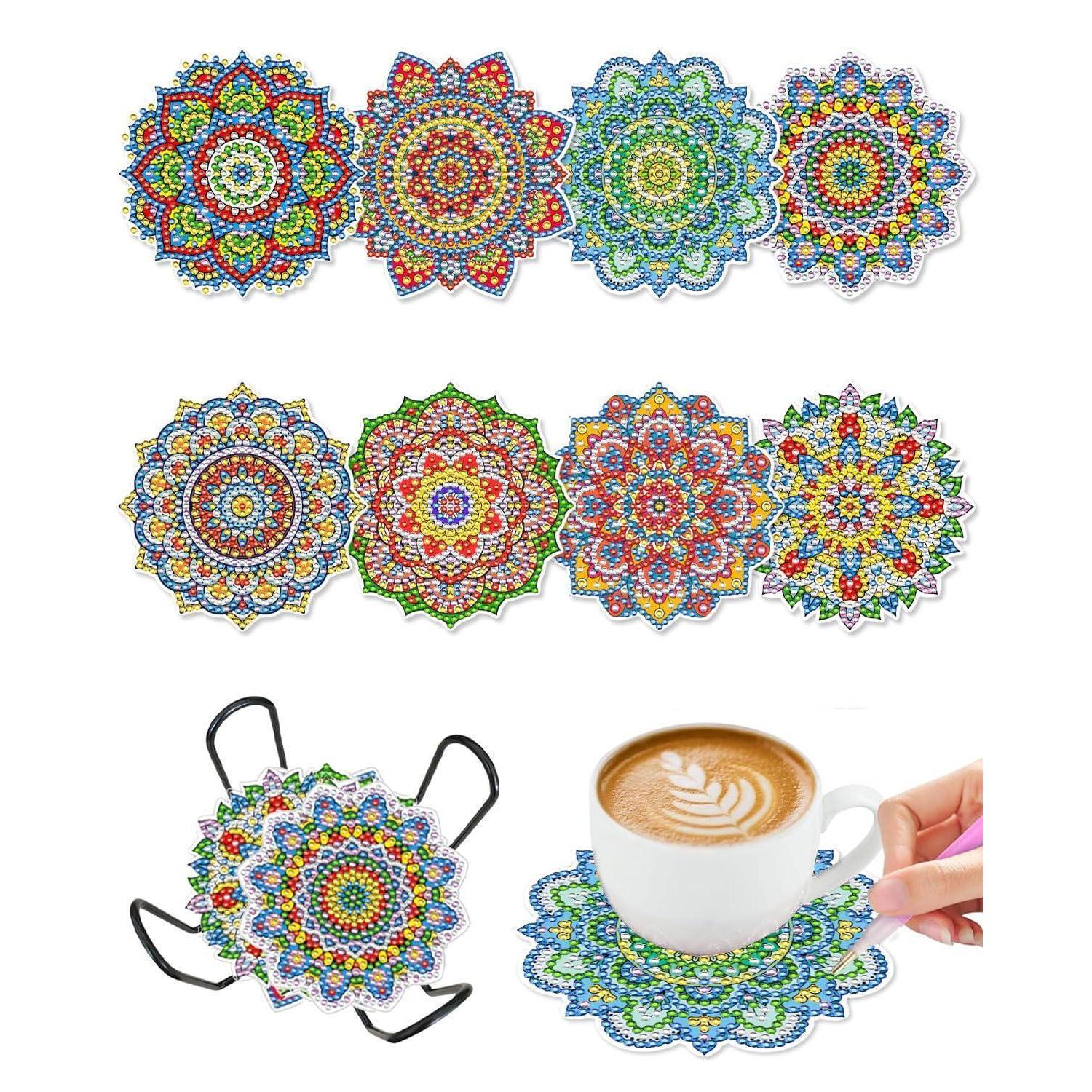 8er Set Diamond Painting Untersetzer Mit Halter, Diy Mandala Bastelset Für Erwachsene & Kinder