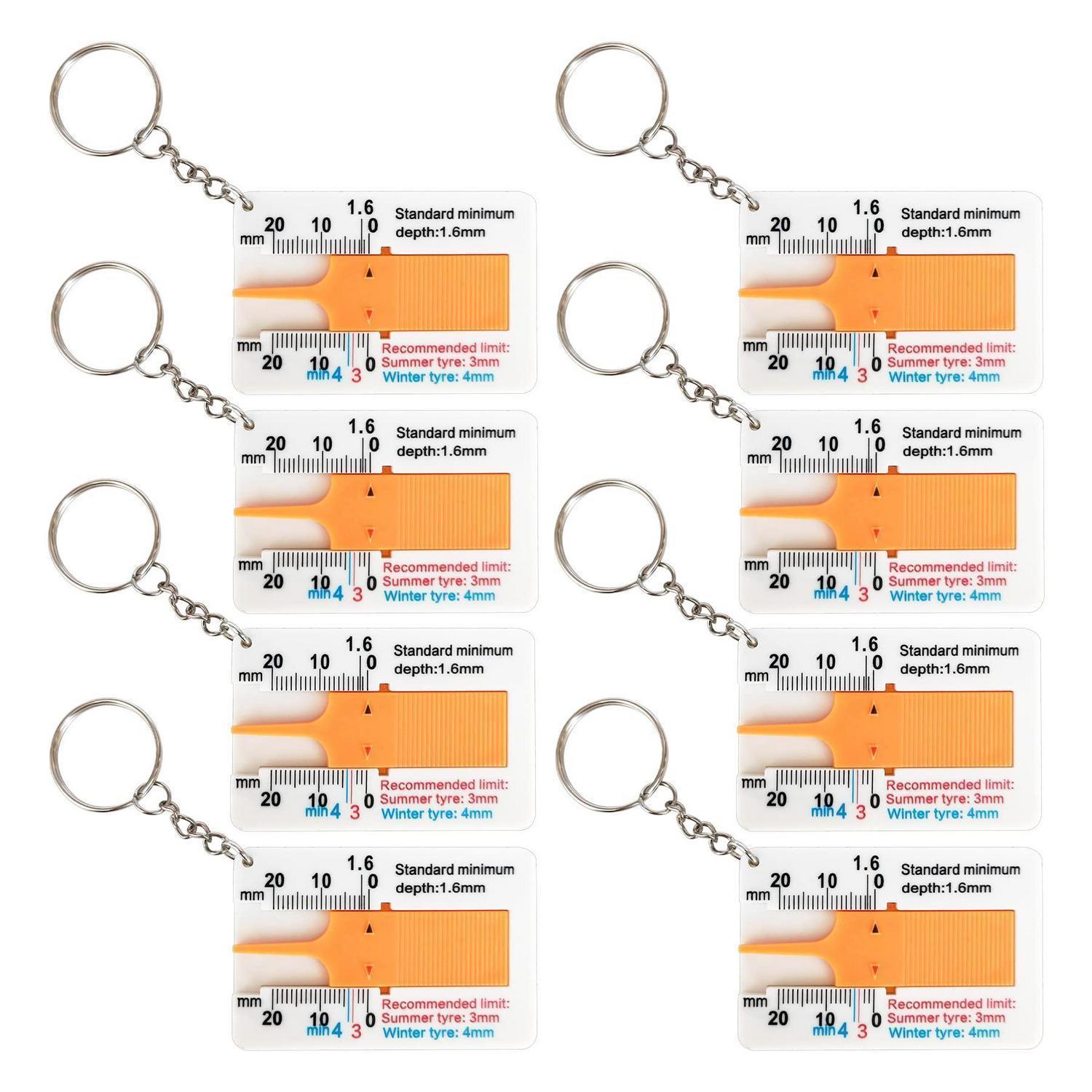 8er Set Reifenprofiltiefenmesser Mit Schlüsselanhänger 0-20mm Kunststoff