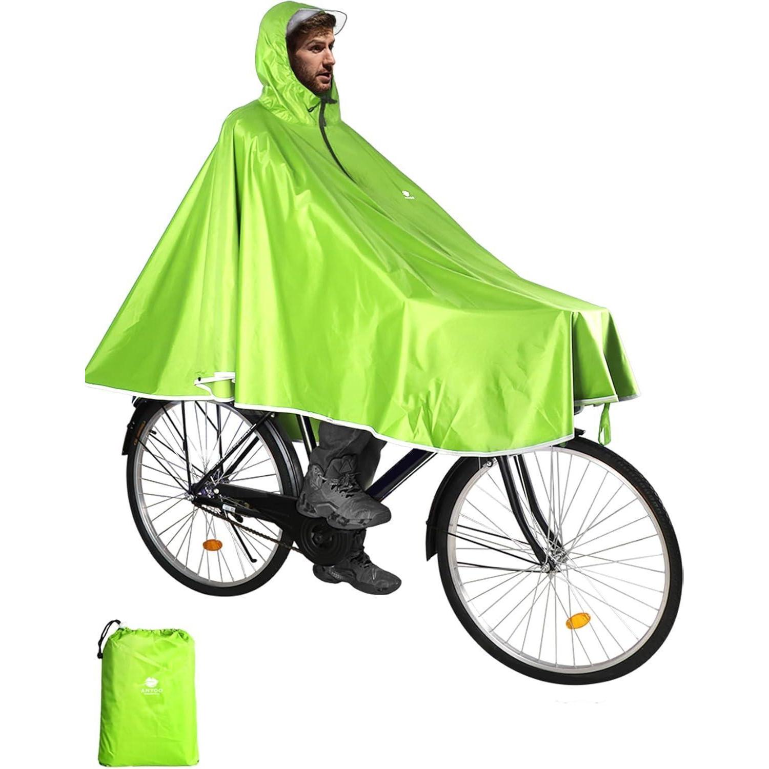 Regenponcho Für Fahrrad Mit Kapuze, Wasserdicht, Faltbar, Unisex, Grün/gelb