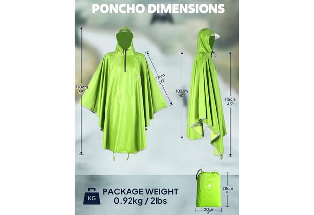 Regenponcho Für Fahrrad Mit Kapuze, Wasserdicht, Faltbar, Unisex, Grün/gelb