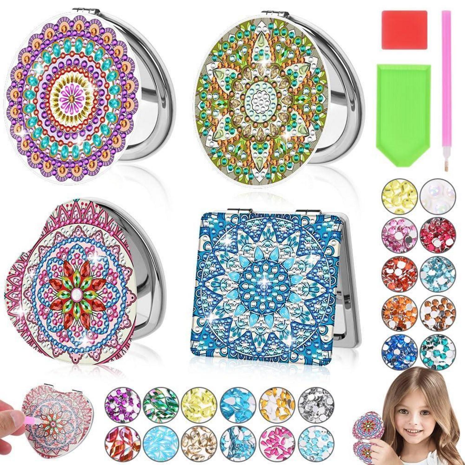 Diamantmalerei Taschenspiegel Set, 4 Stück Diy Reisespiegel Mit Werkzeug
