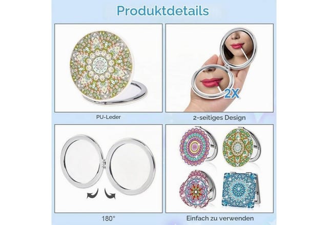 Diamantmalerei Taschenspiegel Set, 4 Stück Diy Reisespiegel Mit Werkzeug