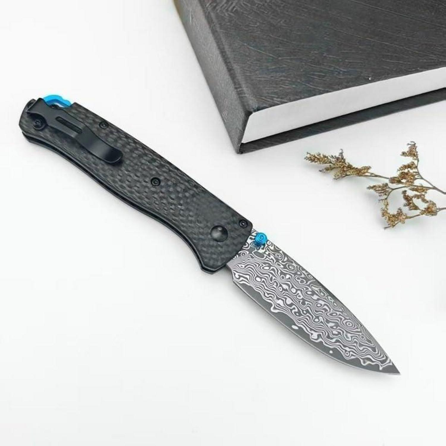 Klappmesser Mit Damastklinge Und Kohlefasergriff, 18,8cm, Outdoor & Camping