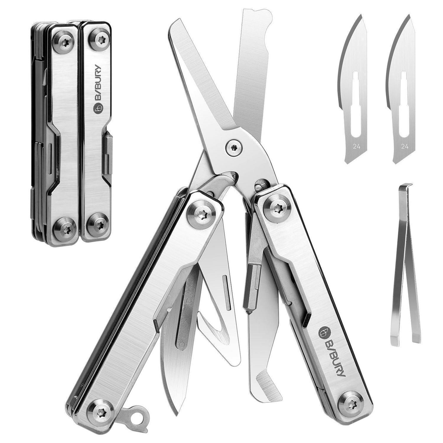 8-in-1 Multitool Schere Edelstahl Mit Glasbrecher, Gurtschneider, Pinzette